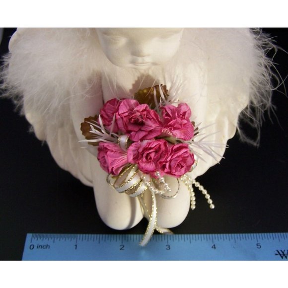Angel Statue Small Pink Roses Ribbons Cherub Room Decor Memorial 6" - Picture 8 of 8